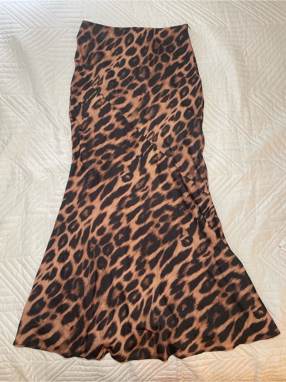 Leopard Print Bias Midi Skirt in Brown and Black